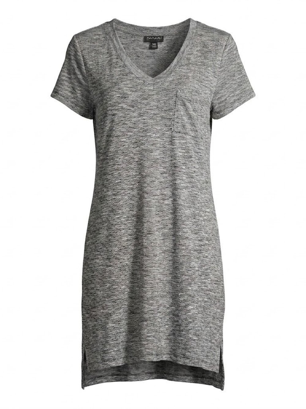 Tahari Dress M Medium Gray V-Neck T-Shirt Mini Jersey Knit Pocket Casual Summer